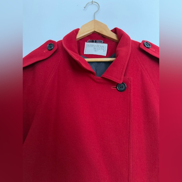 Vintage Red Wool Coat Long Maxi Trench - Picture 5 of 12